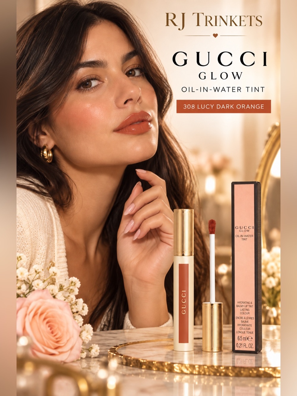 Gucci Glow Oil-In-Water Tint — 308 Lucy Dark Orange
